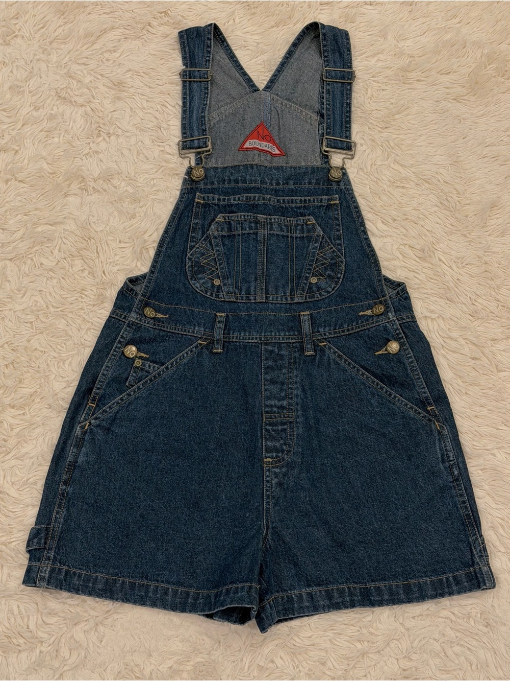 Vintage Y2K No Boundaries Denim Shortalls Overalls Shorts Small Blue Carpenter